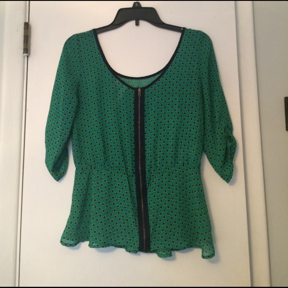 Sheer Green Patterned Blouse - Picture 3 of 4