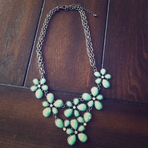 Teal Flower Statement Necklace.