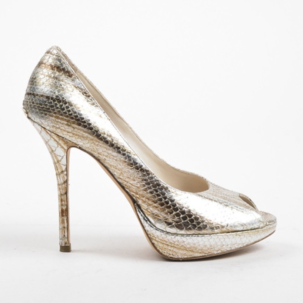 Dior snakeskin metallic peep toe pumps