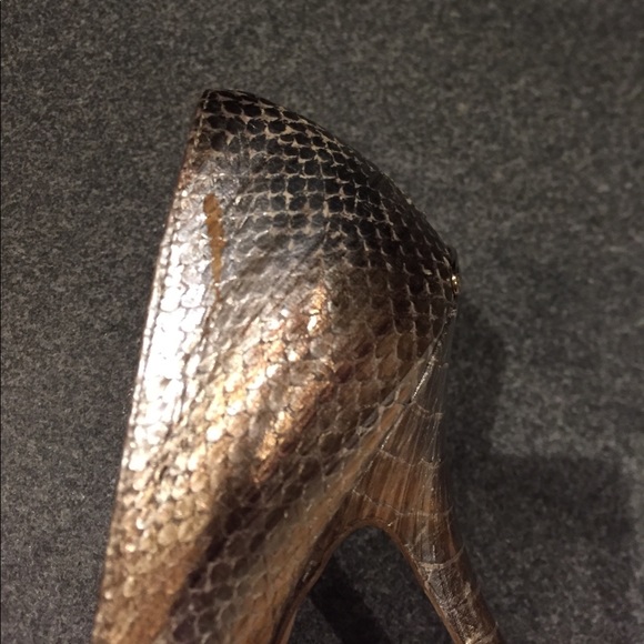 Christian Dior Black Suède And Metallic Snakeskin Open Toe  Dior snakeskin metallic peep toe pumps