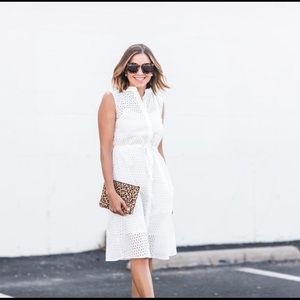 White eyelet drawstring waist dress
