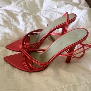 Bebe Strappy Shiny Pink heels size 8