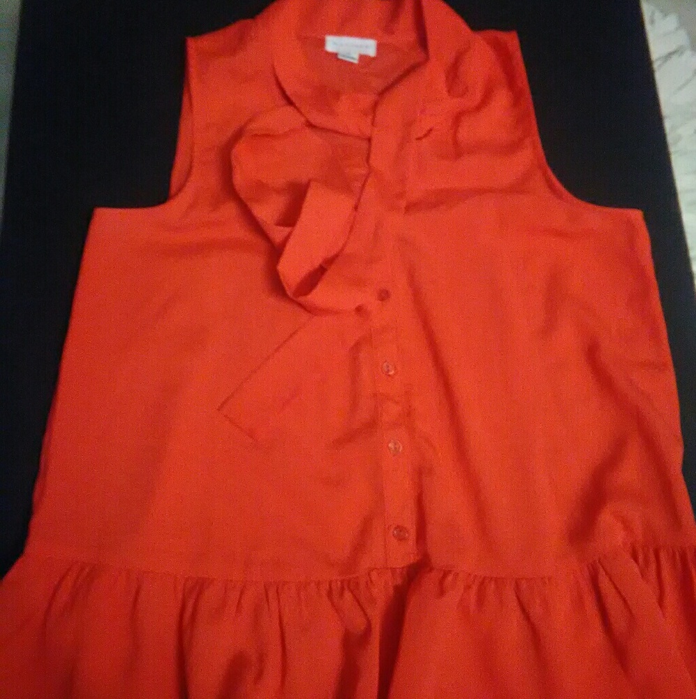Orange peplum top button down blouse