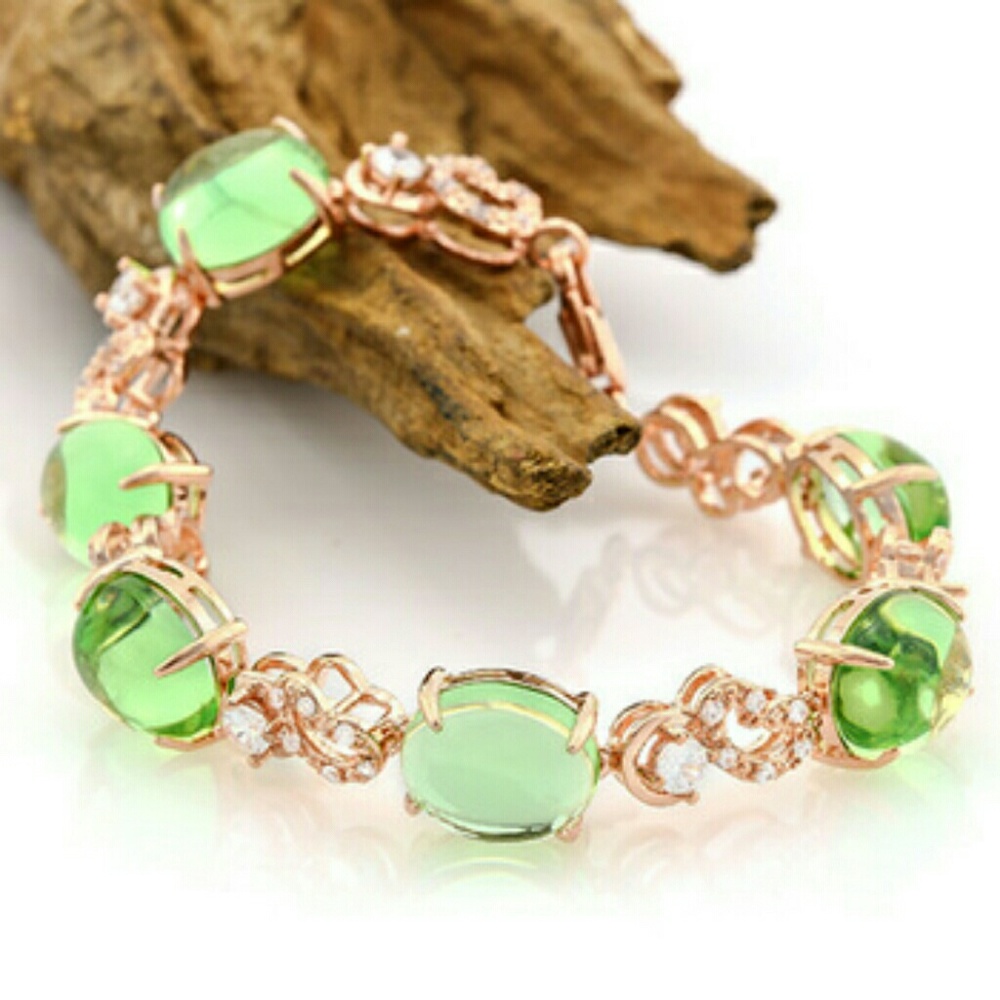 Green Amethyst White Sapphire 14k Rose Gold - Picture 2 of 4