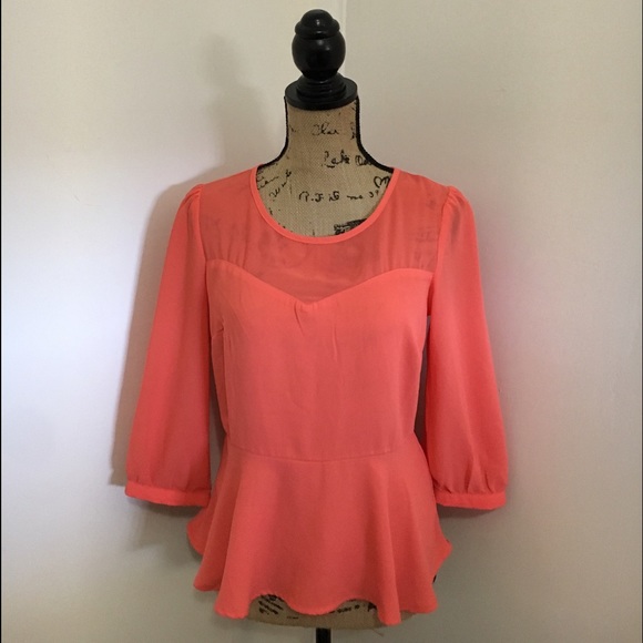 Coral Peplum Top - Picture 1 of 2