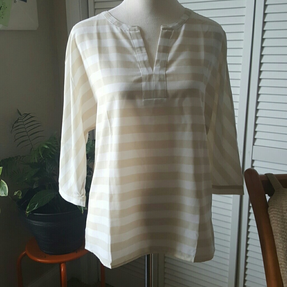 Loft Cream Striped Blouse