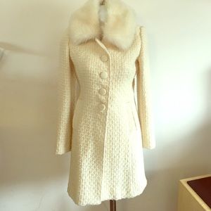 Cream Faux Fur Trim Coat by bebe