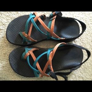 Coral & teal custom Chaco's