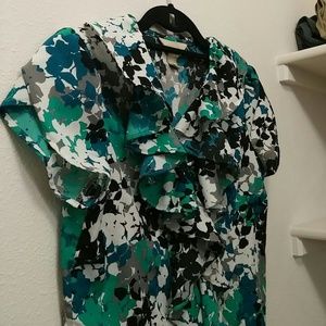 Floral ruffle front blouse