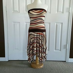 Cream Brown and Burnt Orange Strapless Dress