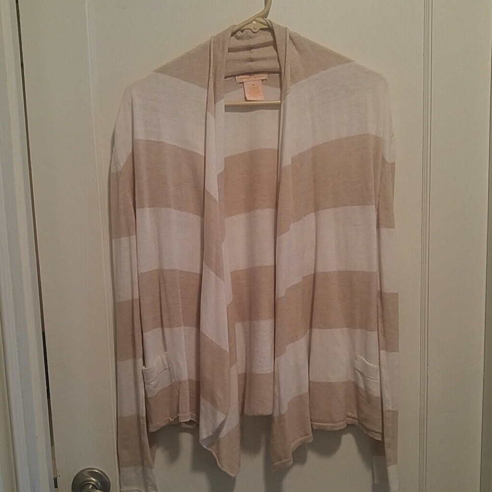 Tan and white striped cardigan size M long sleeve