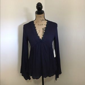Navy Long Sleeved Boho Top Size M