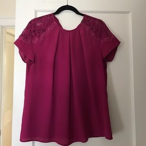 Magenta blouse with lace shoulders