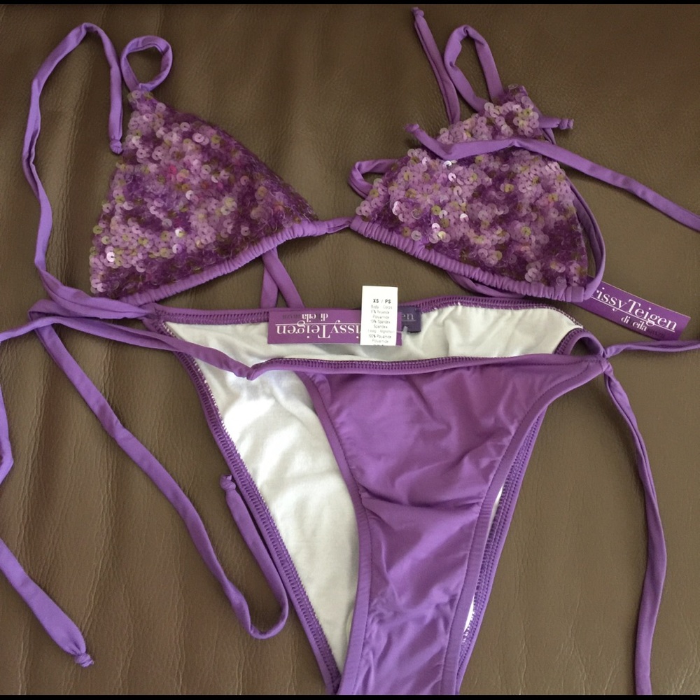 Dineila Brazil Chrissy Teigen sequin purple