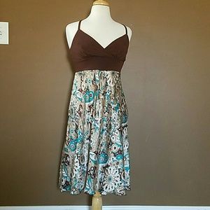 Brown and Teal Paisley Dress