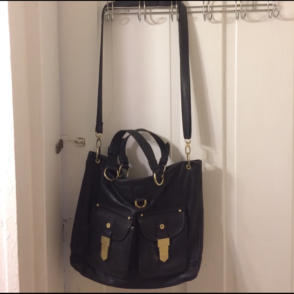 Cross-body faux leather purse with gold hardware