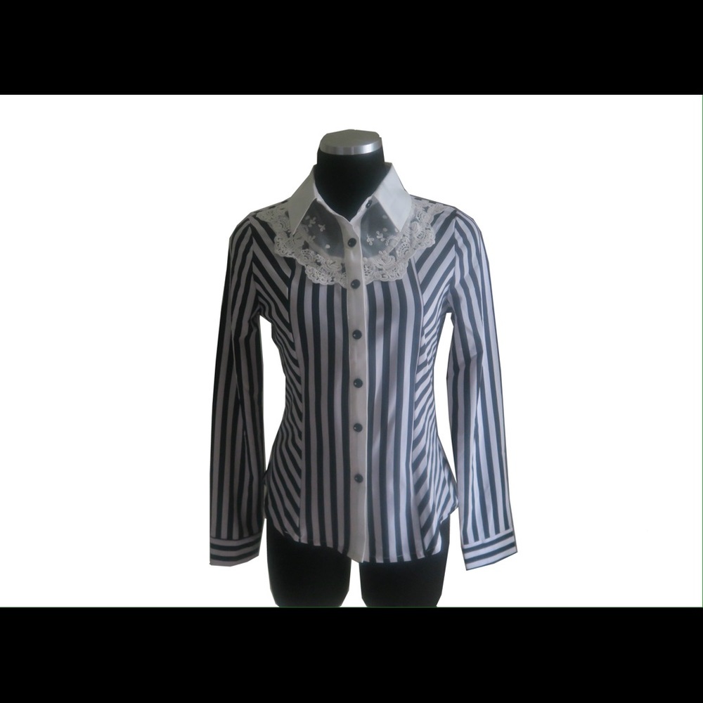 Lace Stripe Formal Blouse