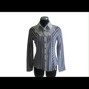Lace Stripe Formal Blouse