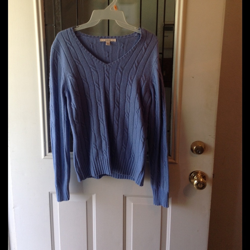 V-neck sweater, light blue color. Very comfy!!