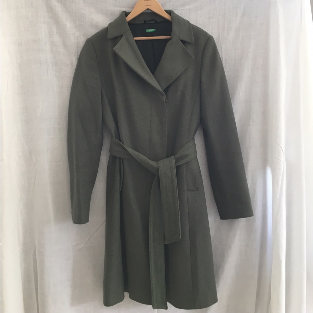 Forest green wool coat with belt
