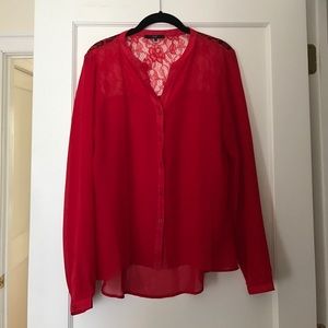 Red lace back blouse