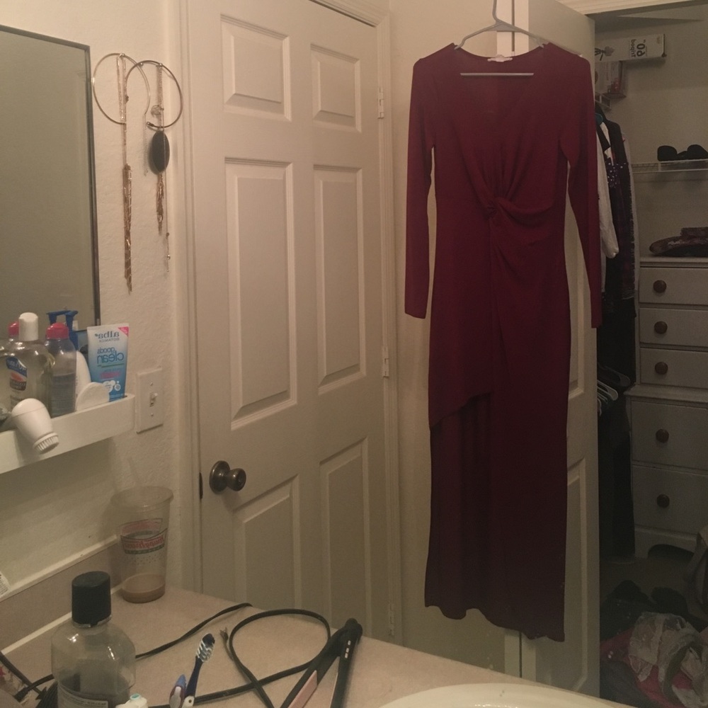 Red high low slit dress