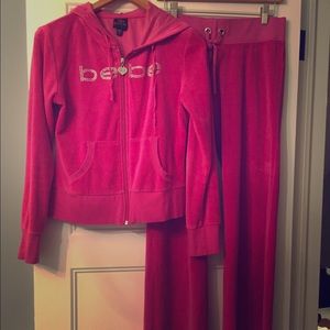 Hot pink BEBE velour tracksuit