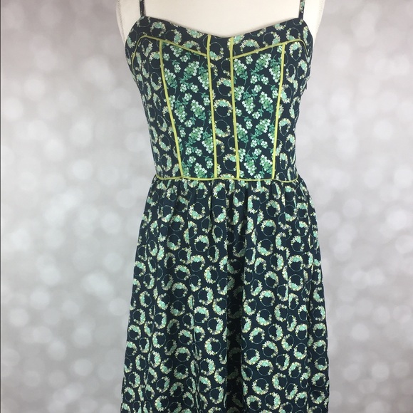 LC Lauren Conrad Dresses & Skirts - Lauren Conrad Green Yellow Floral Sun Dress Sz 14
