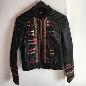 Free Peope Veagan Leather Embroidered Jacket