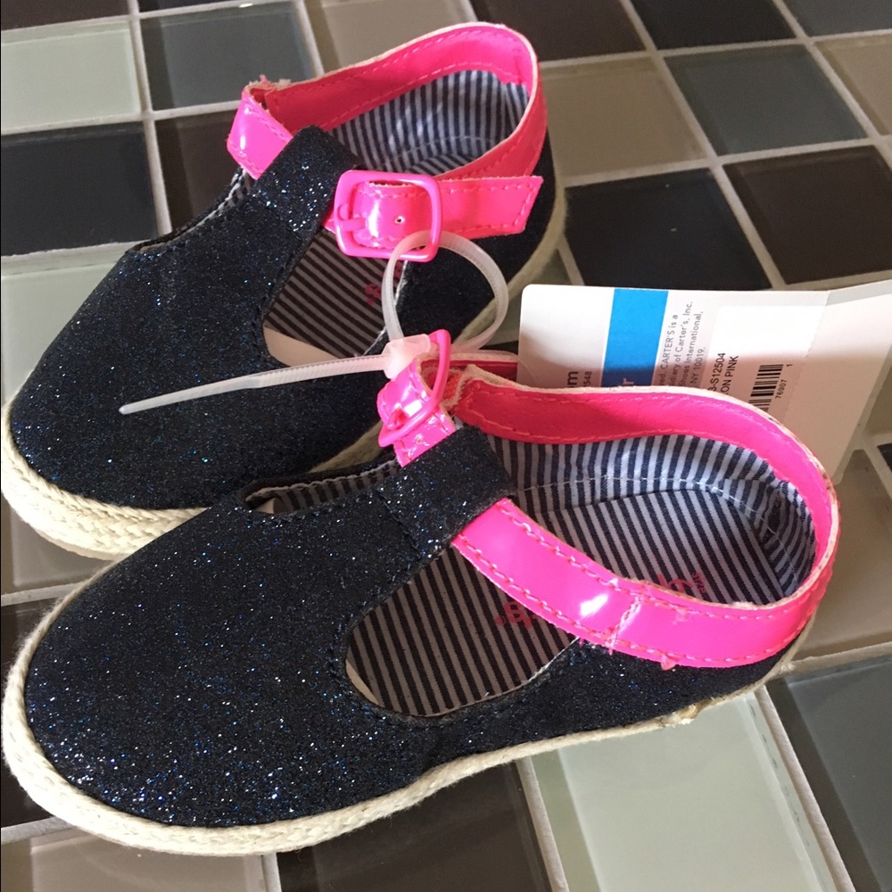 glitter blue shoes with hot pink straps.