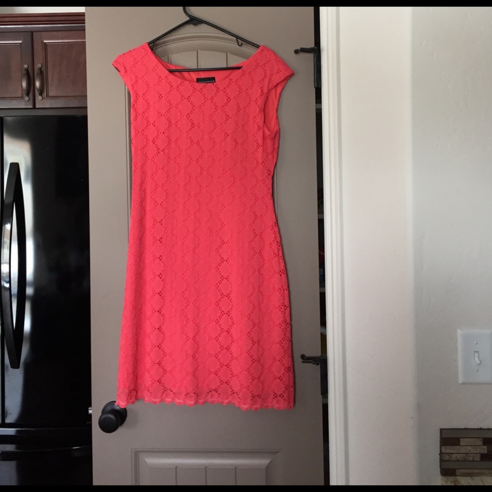 Coral illusion lace dress