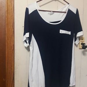 Blue with white blouse