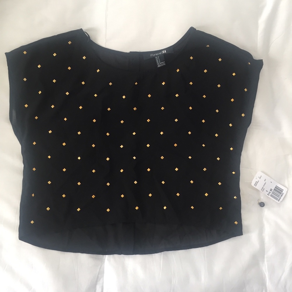NWT Forever 21 woven crop blouse with gold detail