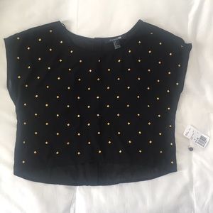 NWT Forever 21 woven crop blouse with gold detail