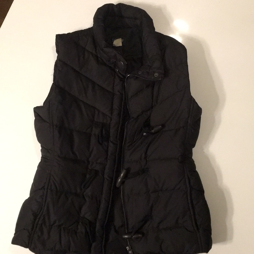 J. Crew black puffer vest with fur hood