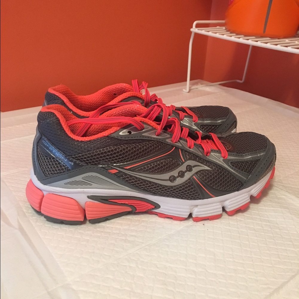 Saucony orange grey athletic shoes