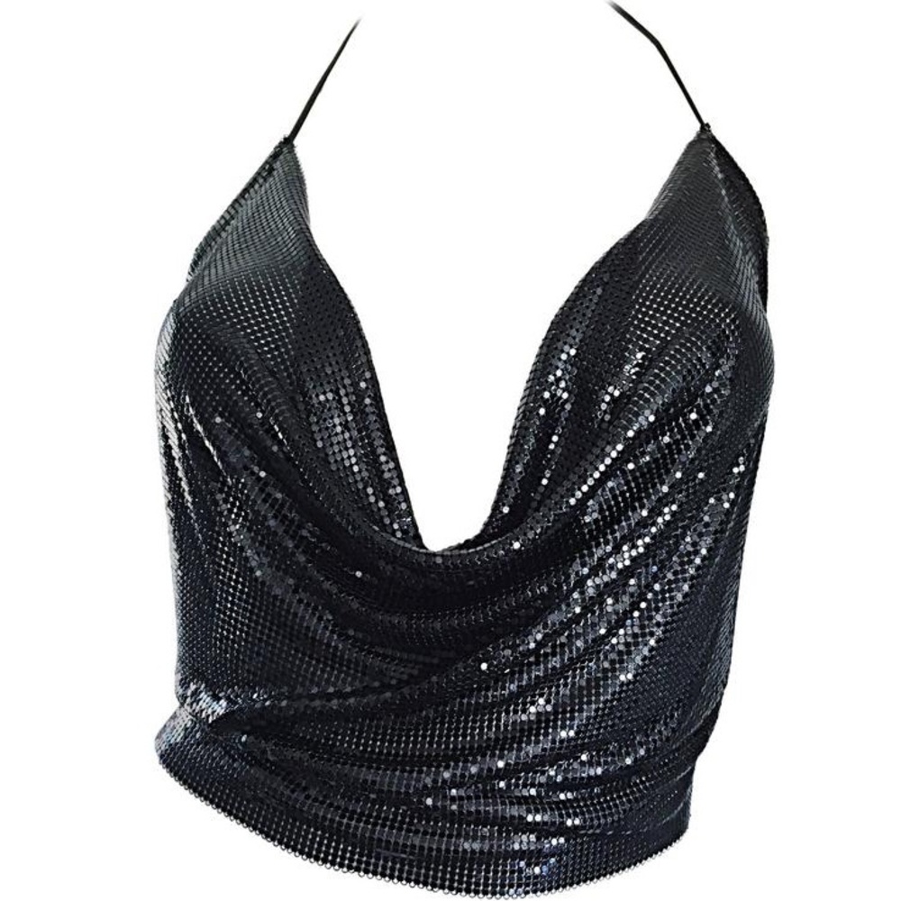 NEW! Black Metal Mesh Halter Top - Picture 3 of 5
