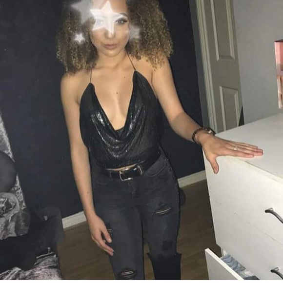 NEW! Black Metal Mesh Halter Top - Picture 4 of 5