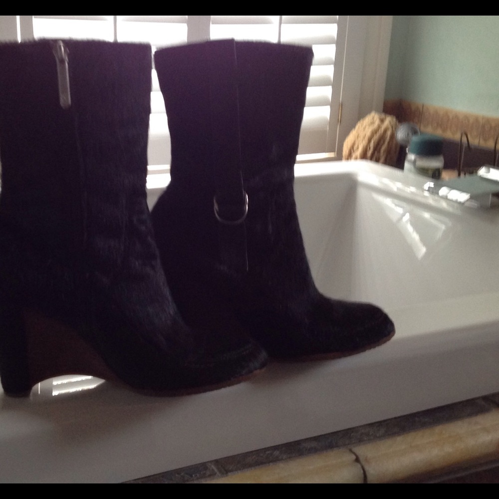 Donald J Pliner calf hair wedge boots