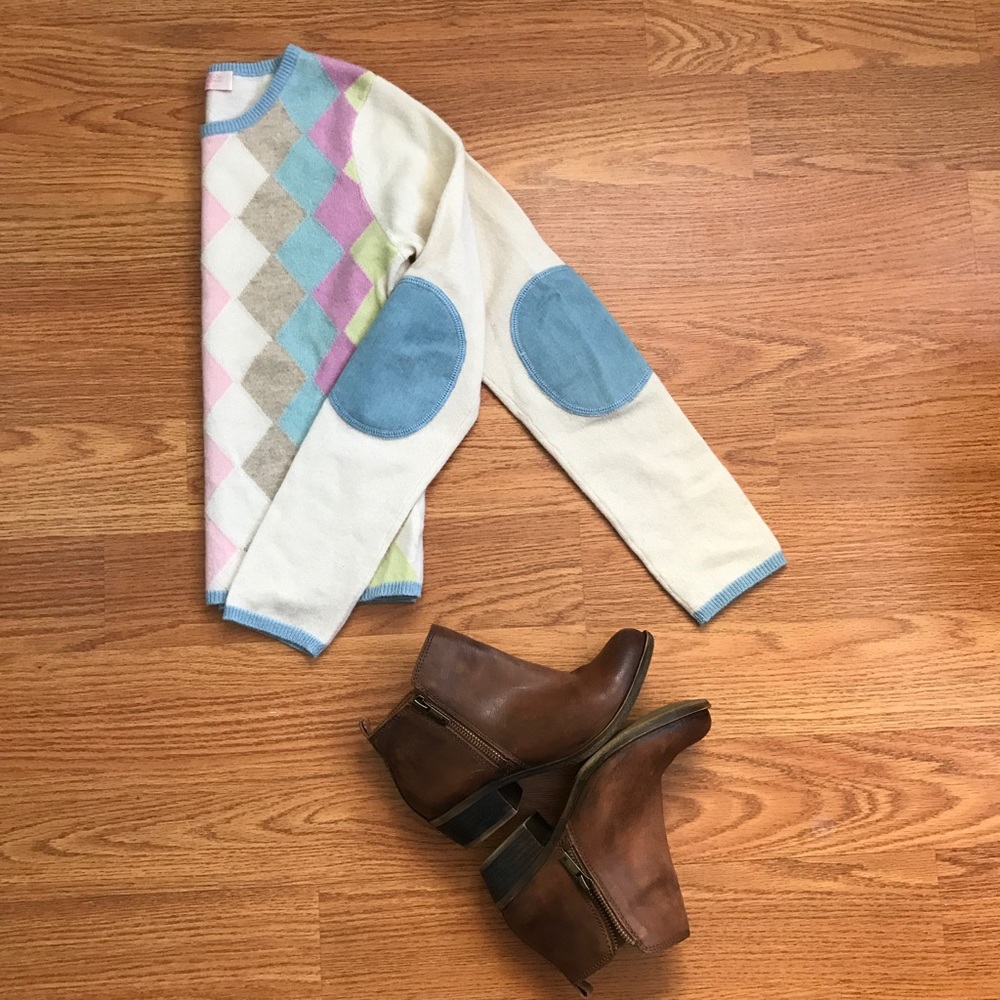 Maliki Cashmere Denim Patchwork Argyle Sweater