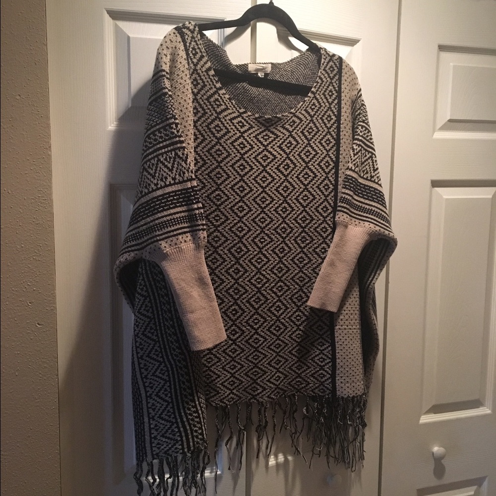 Poncho Sweater with Fringe!