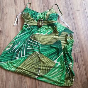 Jungle pattern green maxi dress.