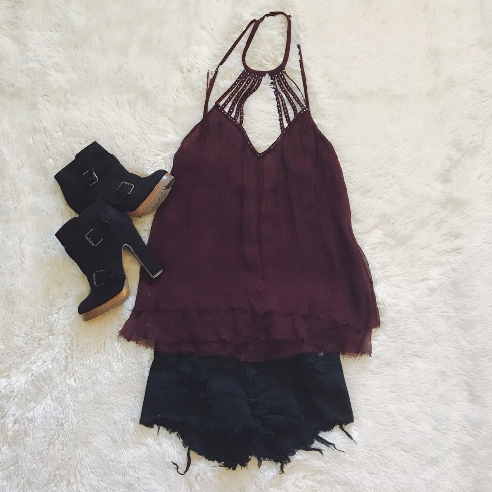 Dark Maroon Caged Halter Top