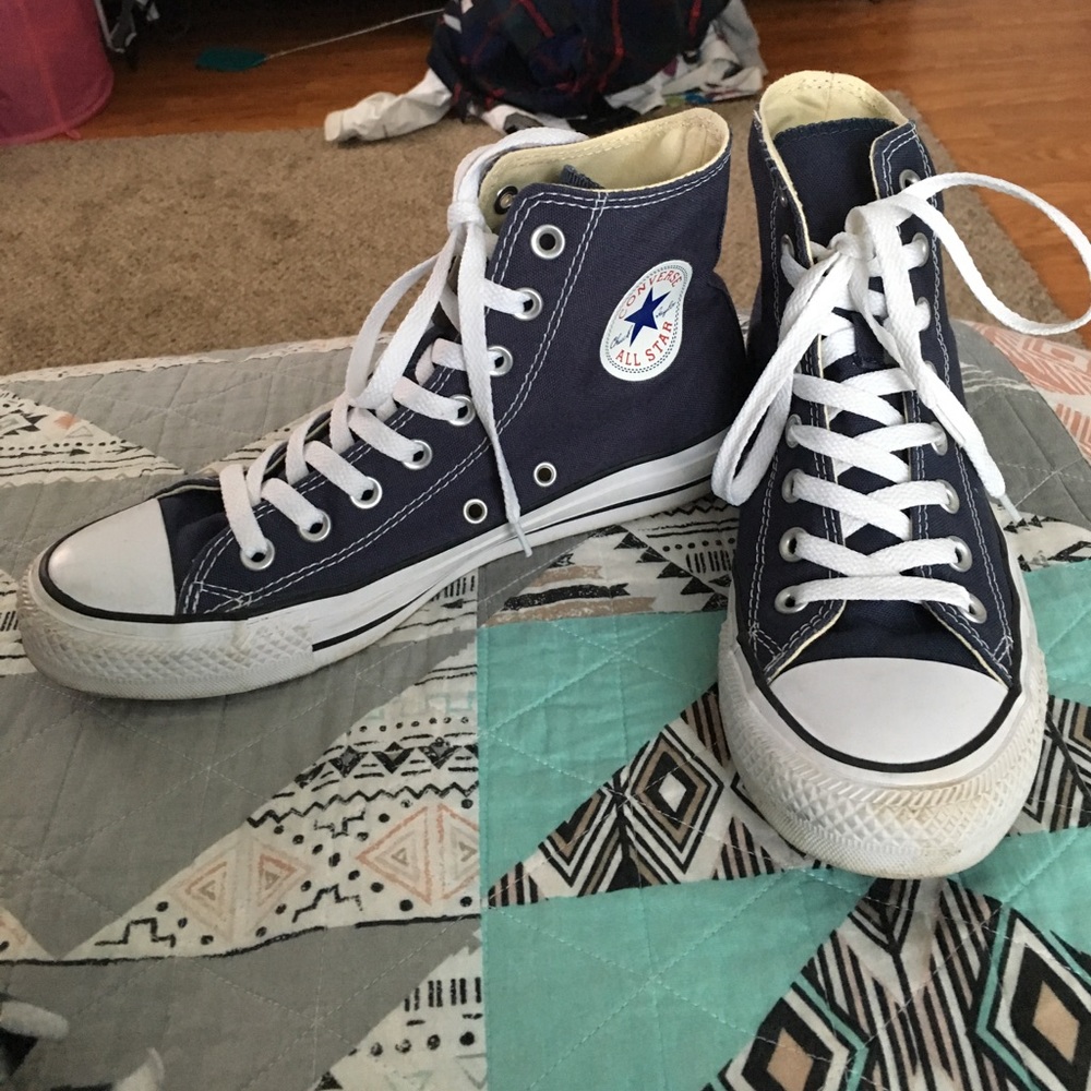 Navy Blue high top converse worn 2x size 8.5