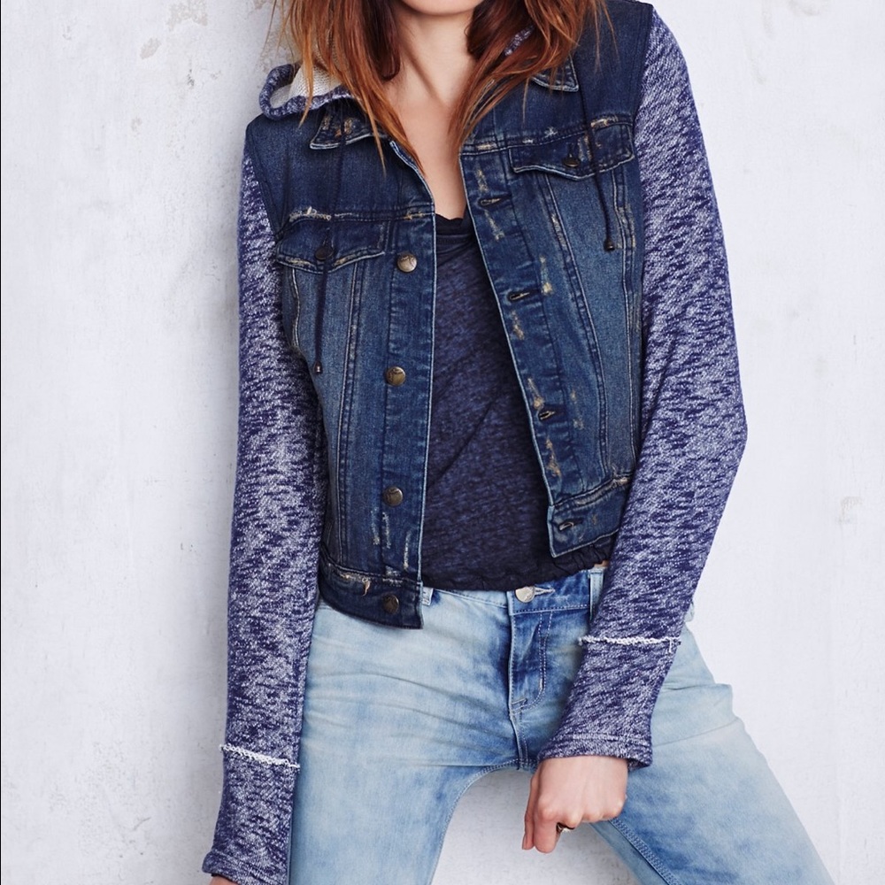 Free People Denim Knit Jacket Size M