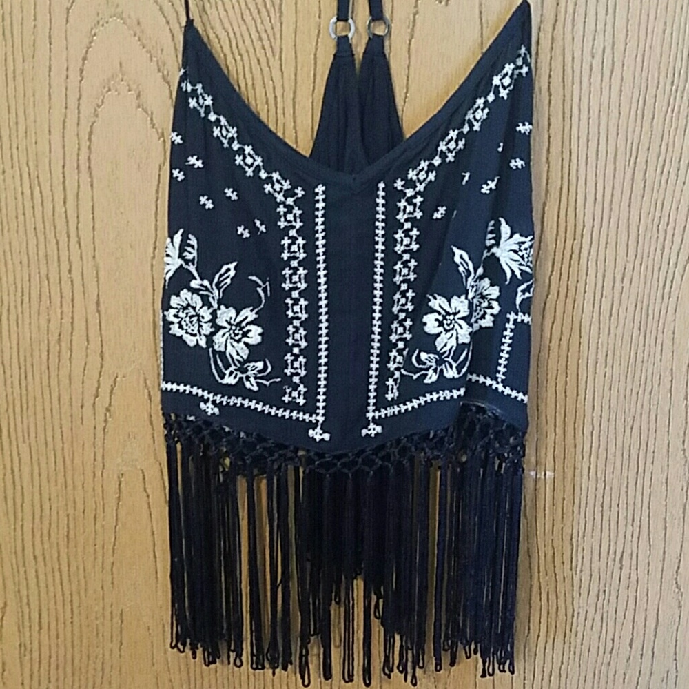 Embroidered string cross back crop small NEW