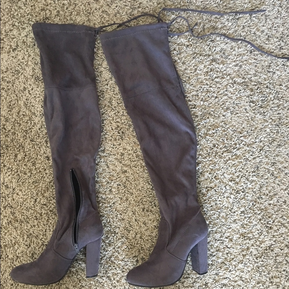 Knee high suede boots (tie in back) size 9