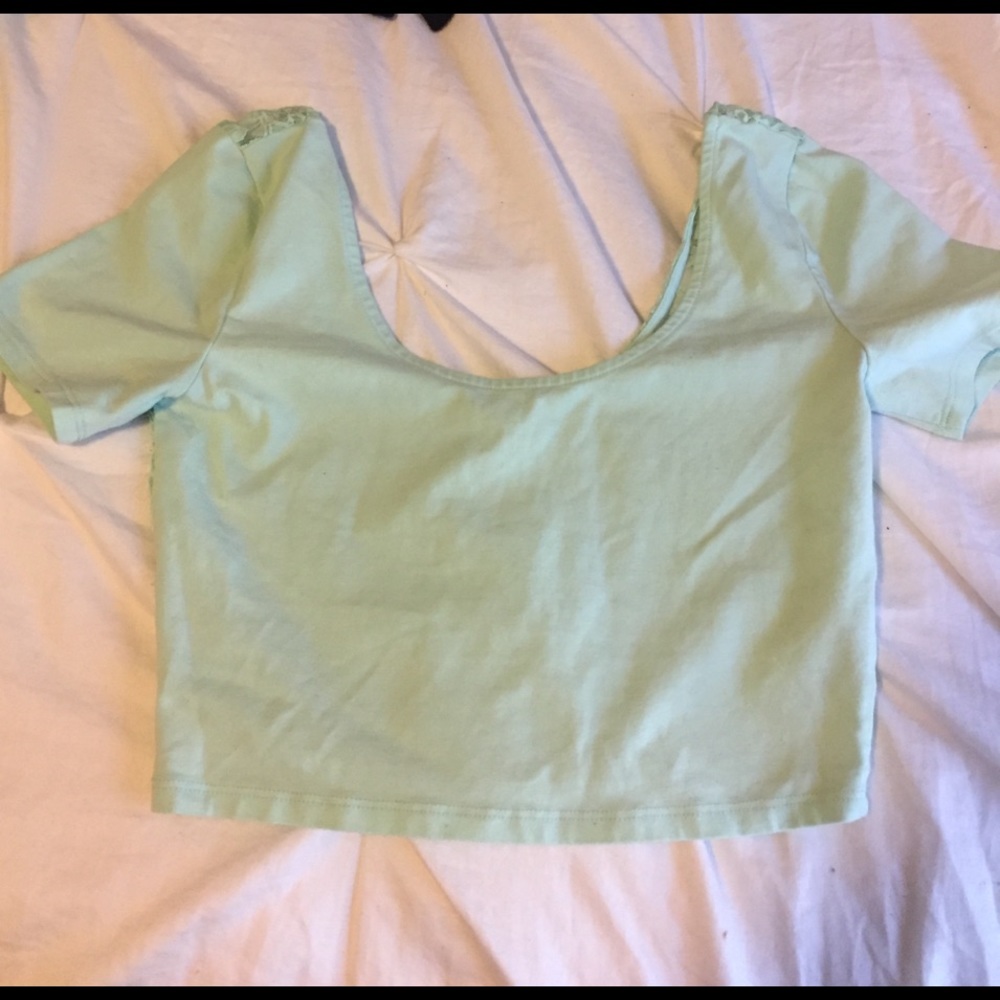 Blue lace back crop top