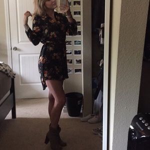 Black floral print long sleeve dress