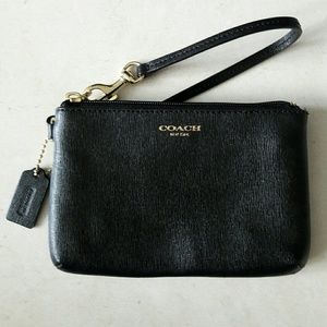 Coach Wristlet Wallet Black Saffiano Leather